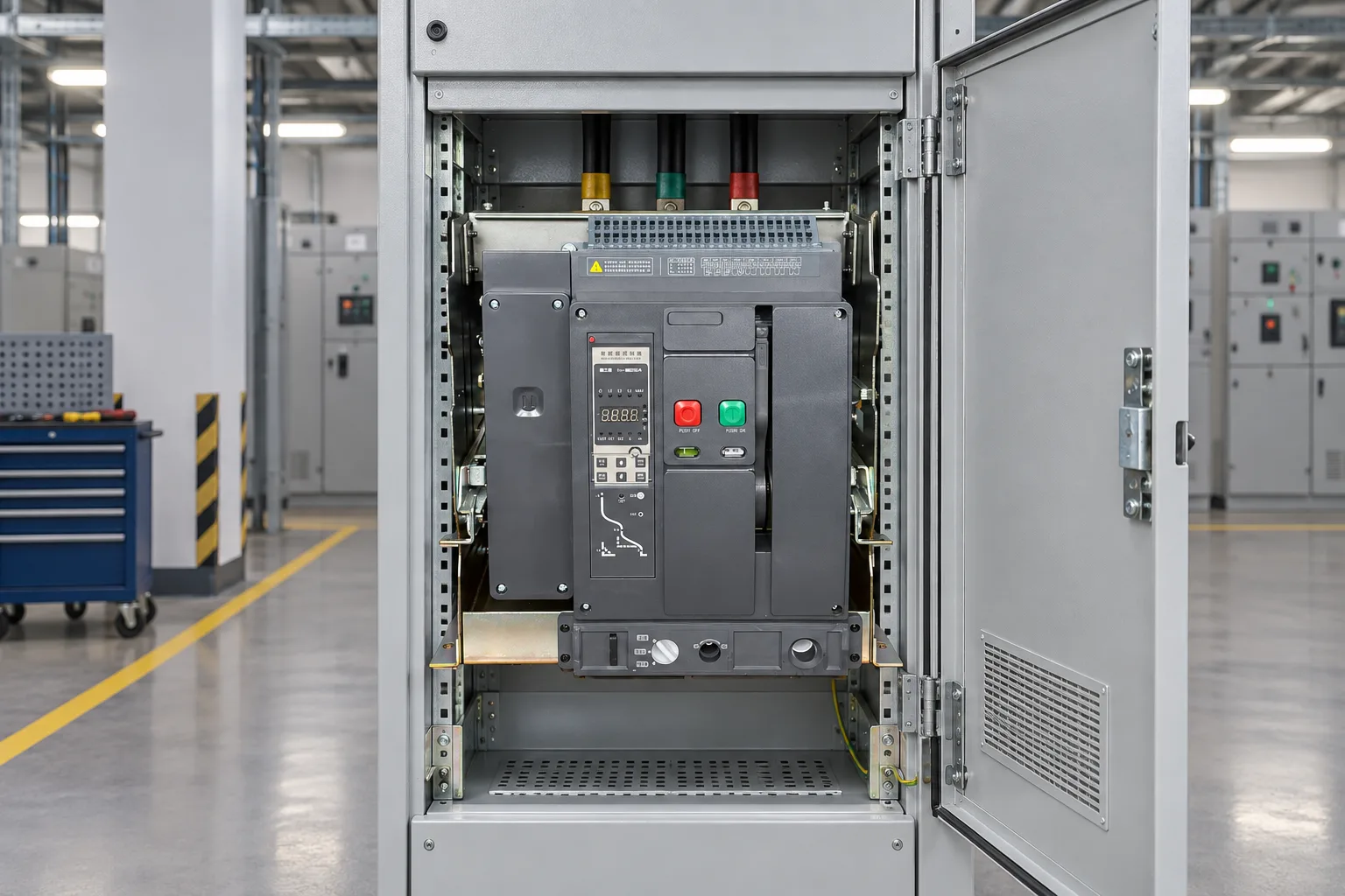 W9 WEW1-1000 withdrawable or fixed air circuit breaker installed in a realistic electrical distribution setting