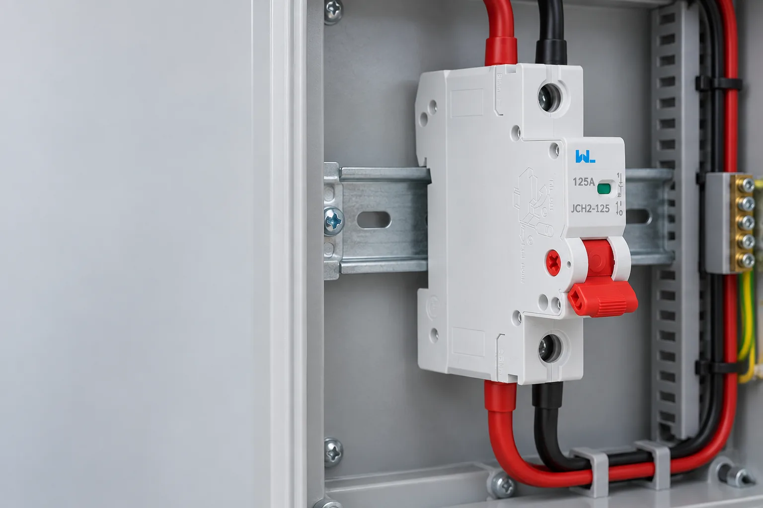 W9 Lsolating Switch JCH2-125 Main Switch Isolator 100A 125A installed in a realistic electrical distribution setting