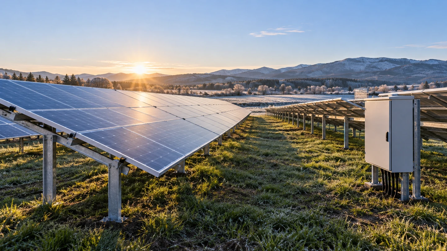 Solar array in cool morning conditions with a closed electrical enclosure