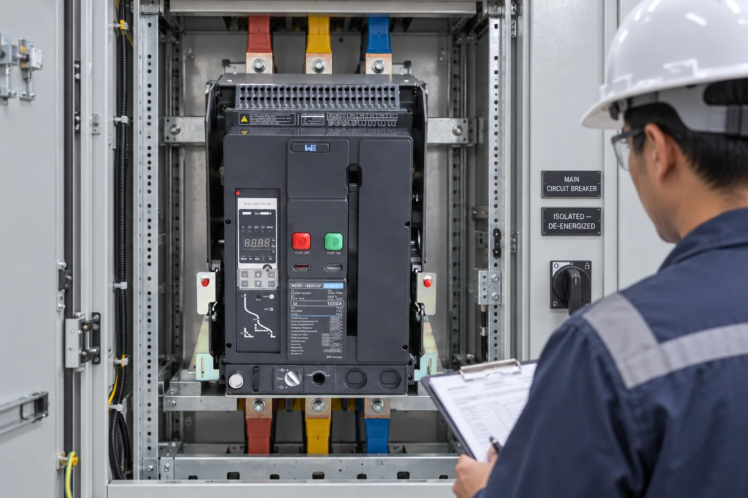 Air circuit breaker trip unit and control interface under inspection