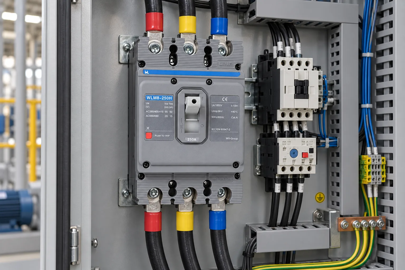 W9 Group thermal-magnetic MCCB installed in an electrical distribution panel