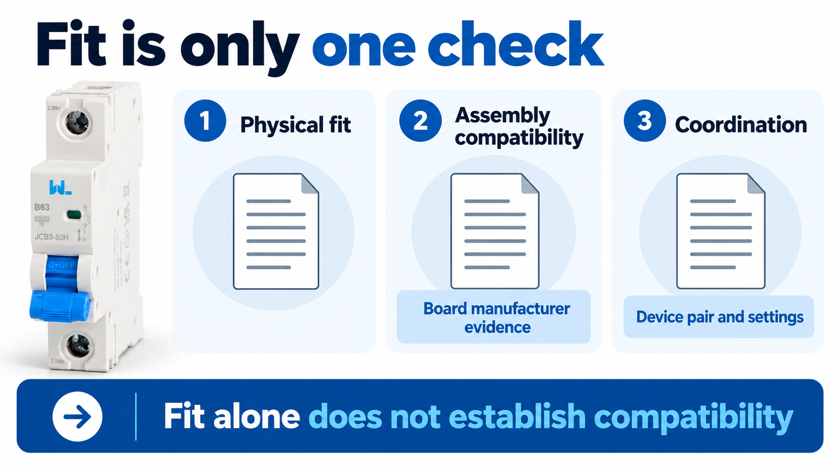 Physical fit is separated from board assembly compatibility and device coordination evidence.